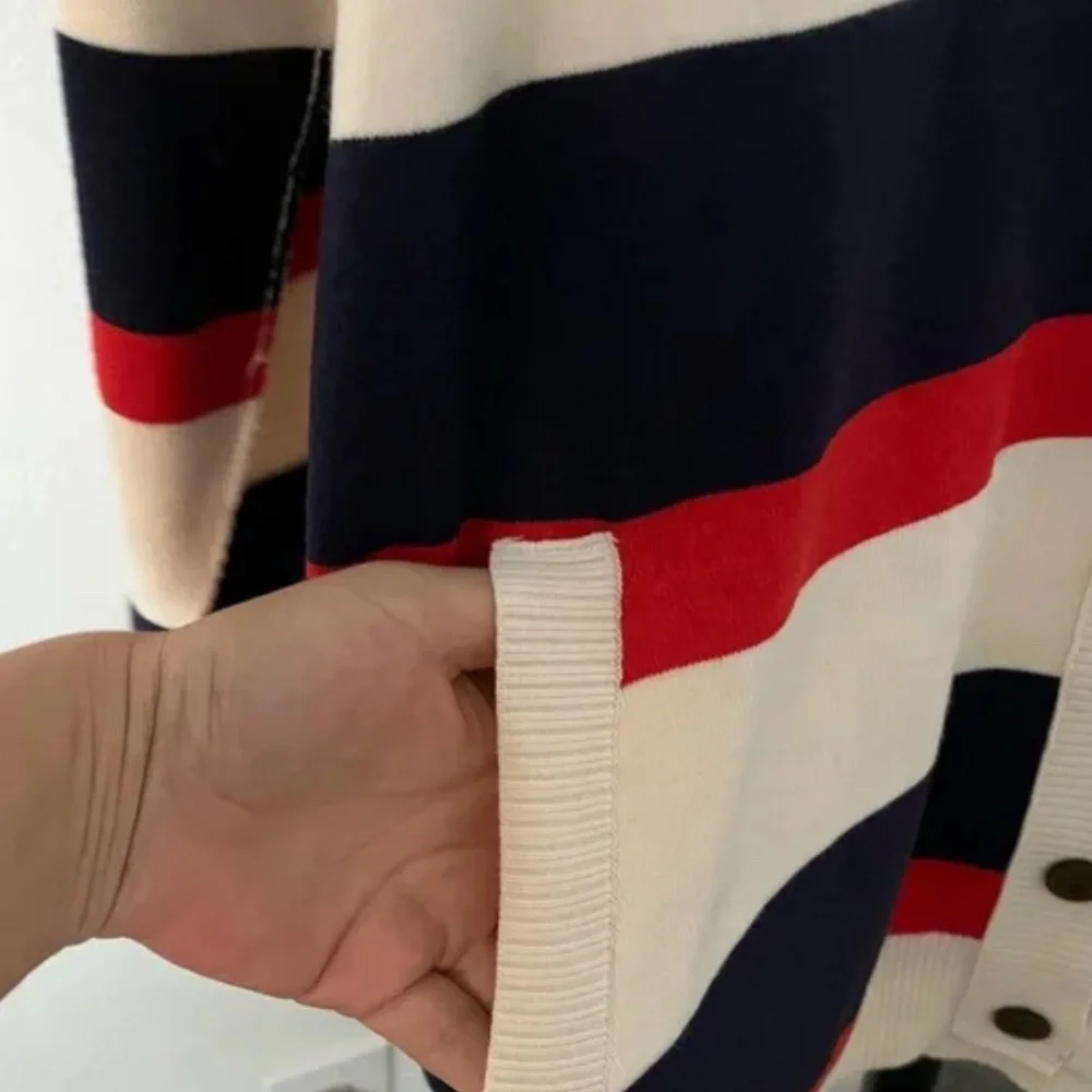 Free People Oversized Striped Cardigan in Red, Navy & Cream